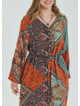 Shirt Collar Belt Detailed Coffee Patterned Casual Plus Size Dress 4614